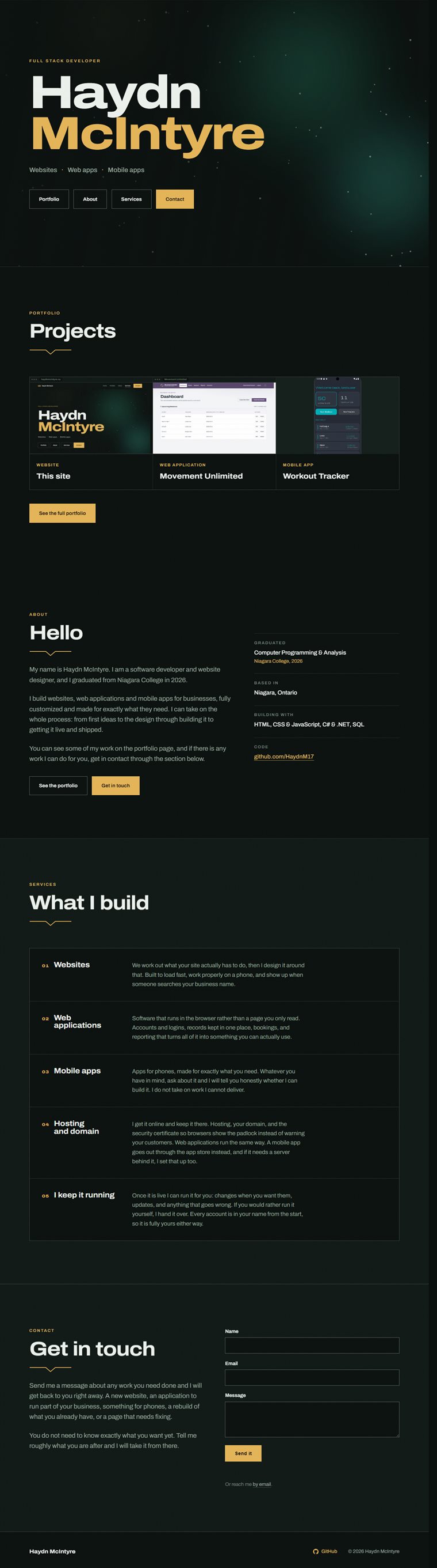 The home page of haydnmcintyre.ca.
