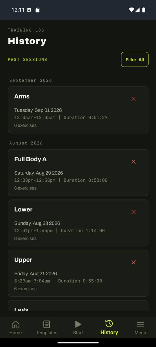 Workout history.